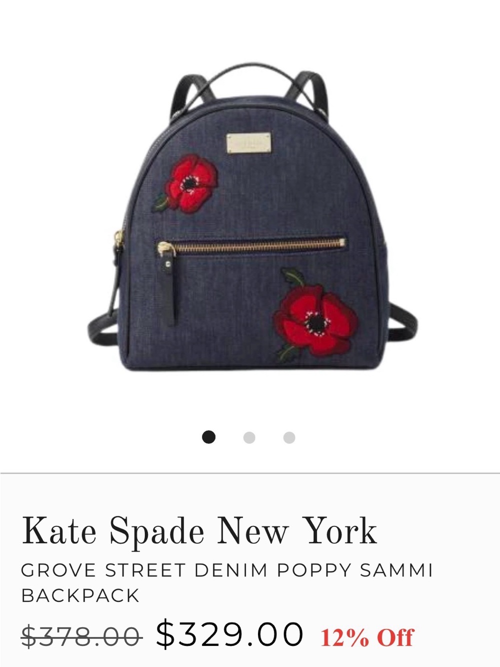 Like NEW Kate spade Grove Street Denim Poppy Sammi Backpack - Picture 2 of 15
